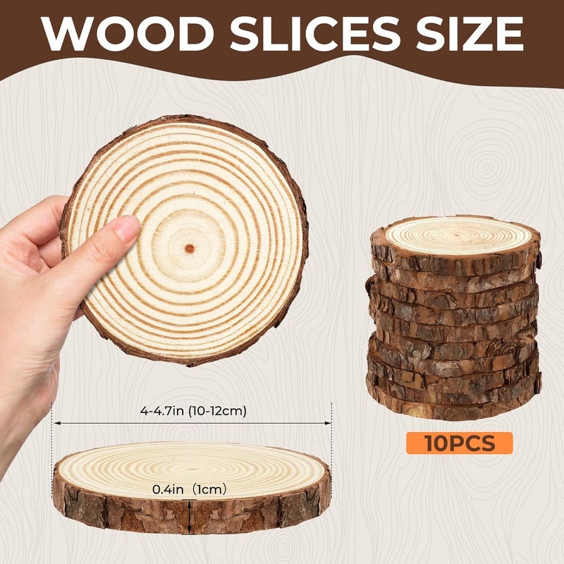 FSWCCK Unfinished Wood Slices for centerpieces,Round Wooden Discs with Tree Bark,Wood Cookies Circles for Crafts Christmas Ornaments,Wood Slice for Rustic Wedding Decoration (4"- 4 .7") - Image 2